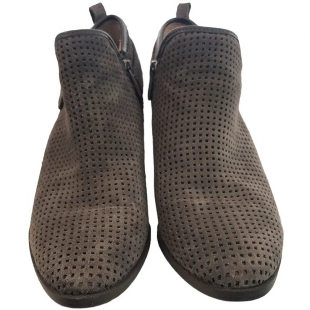 Franco Sarto Dale Ankle Boots Women’s 10M Dark Gray Suede Stacked Heel Zip